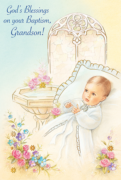 85575 grandson baptism - 4 5/8 x 6 3/4 - gold foil decoration & embossed